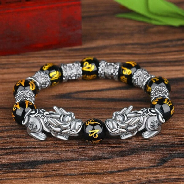 Black Obsidian Wealth Pixiu Bead Bracelet Pi Yao Luck Dragon Pi Xiu Piyao Beaded Elastic Band - Image 2