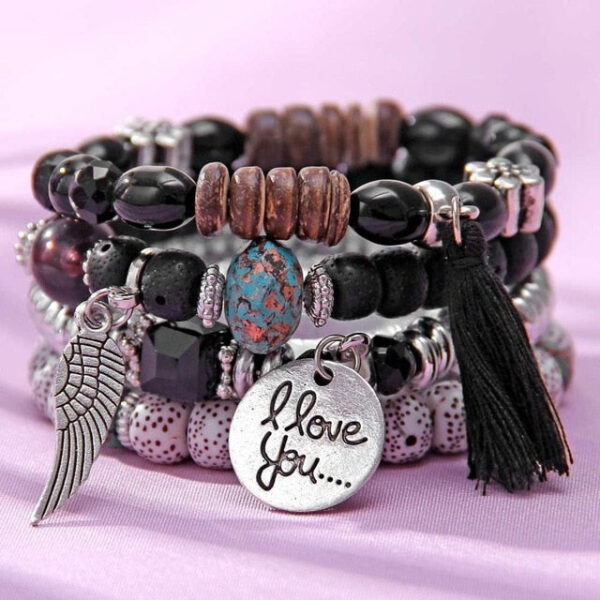 Bohemian Charm Bangle Bracelet Lucky Symbol Crystal Embellishments Bracelet - Image 9