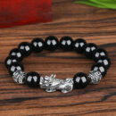 Black Obsidian Wealth Pixiu Bead Bracelet Pi Yao Luck Dragon Pi Xiu Piyao Beaded Elastic Band