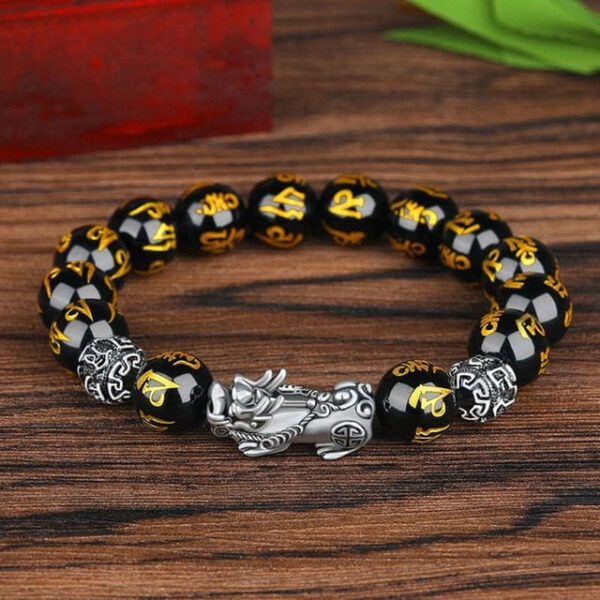 Black Obsidian Wealth Pixiu Bead Bracelet Pi Yao Luck Dragon Pi Xiu Piyao Beaded Elastic Band - Image 4