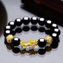 Feng Shui Pixiu Obsidian Stone Beads Bracelet Beaded Pi Xiu Dragon Lucky Charm