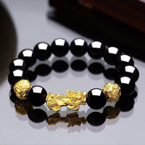 Feng Shui Pixiu Obsidian Stone Beads Bracelet Beaded Pi Xiu Dragon Lucky Charm - Image 4