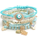 Evil Eye Bracelet Set Hamsa Charm Beaded Rope Women 6pcs Bracelet