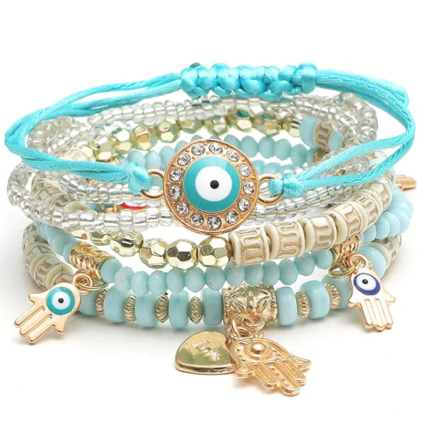 Evil Eye Bracelet Set Hamsa Charm Beaded Rope Women 6pcs Bracelet - Image 11