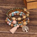 Boho Charm Wood Beaded Bracelet Wooden Bead Bracelet