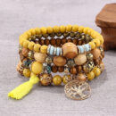 Boho Charm Wood Beaded Bracelet Wooden Bead Bracelet