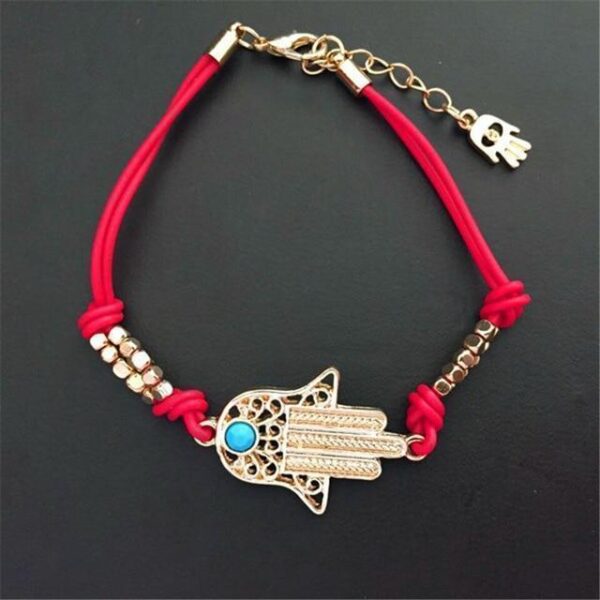 Leather Evil Eye Bracelet Women Hand of Fatima Hamsa Protection Bracelet - Image 4