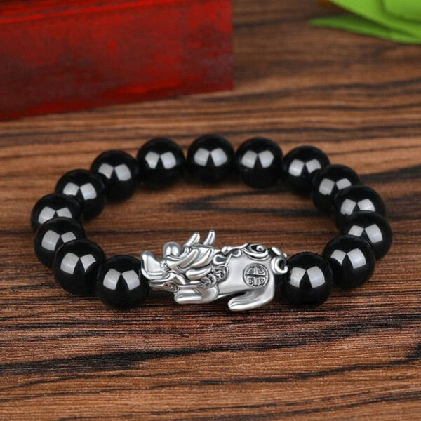 Black Obsidian Wealth Pixiu Bead Bracelet Pi Yao Luck Dragon Pi Xiu Piyao Beaded Elastic Band - Image 9