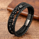 Multilayer Round Stone Leather Bracelets Tiger Eye Hematite Bracelets