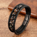 Multilayer Round Stone Leather Bracelets Tiger Eye Hematite Bracelets