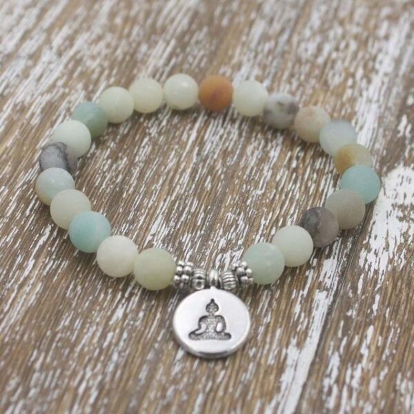 Matte Frosted Amazonite Buddha Beaded Bracelet Bangle Bracelet - Image 9