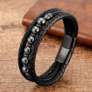 Multilayer Round Stone Leather Bracelets Tiger Eye Hematite Bracelets