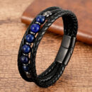 Multilayer Round Stone Leather Bracelets Tiger Eye Hematite Bracelets