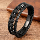 Multilayer Round Stone Leather Bracelets Tiger Eye Hematite Bracelets