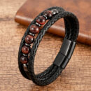 Multilayer Round Stone Leather Bracelets Tiger Eye Hematite Bracelets